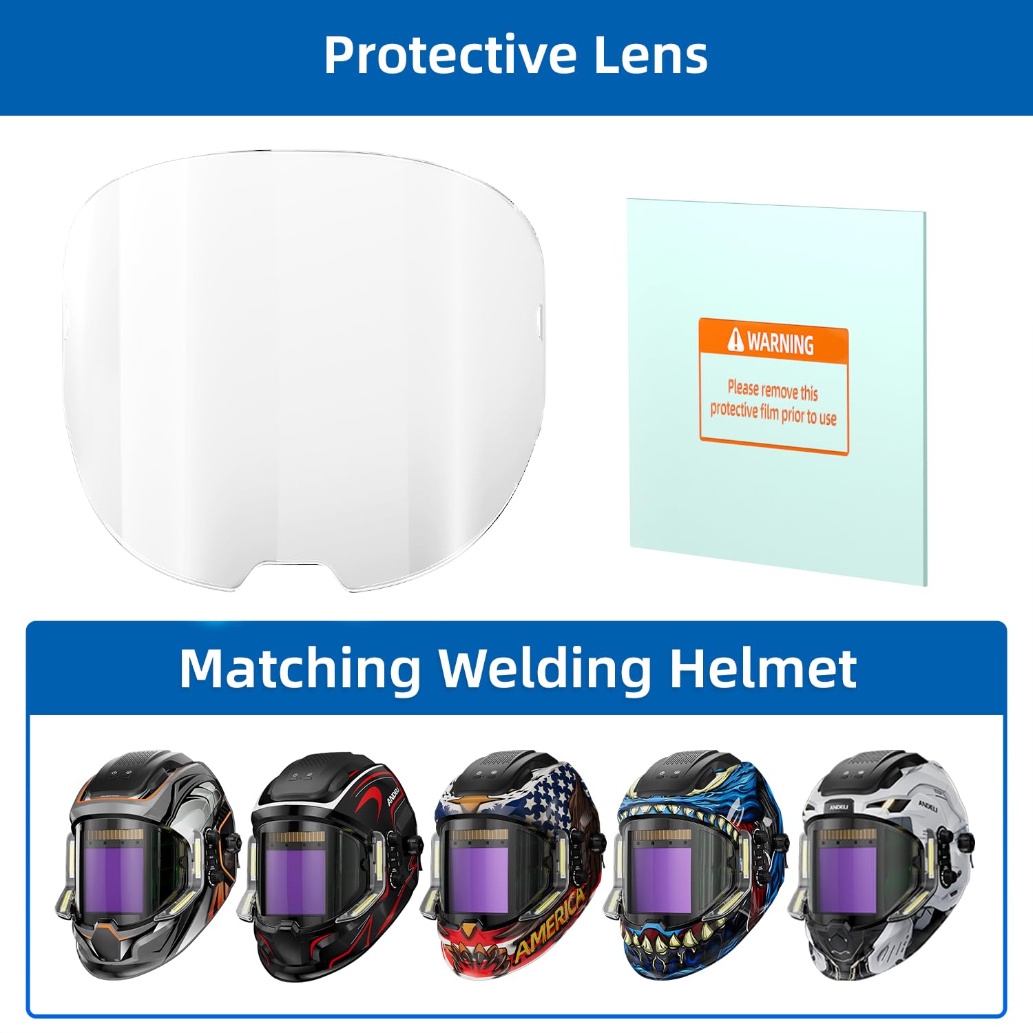 ANDELI 5 Stück Außen-Abdecklinsen + 2 Stück Innen-Schutzlinsen Große Sichtscheibe für Schweißerhelm ANDELI Moner LED Mooner LED PRO MONERDB LED MONERDB LED PRO