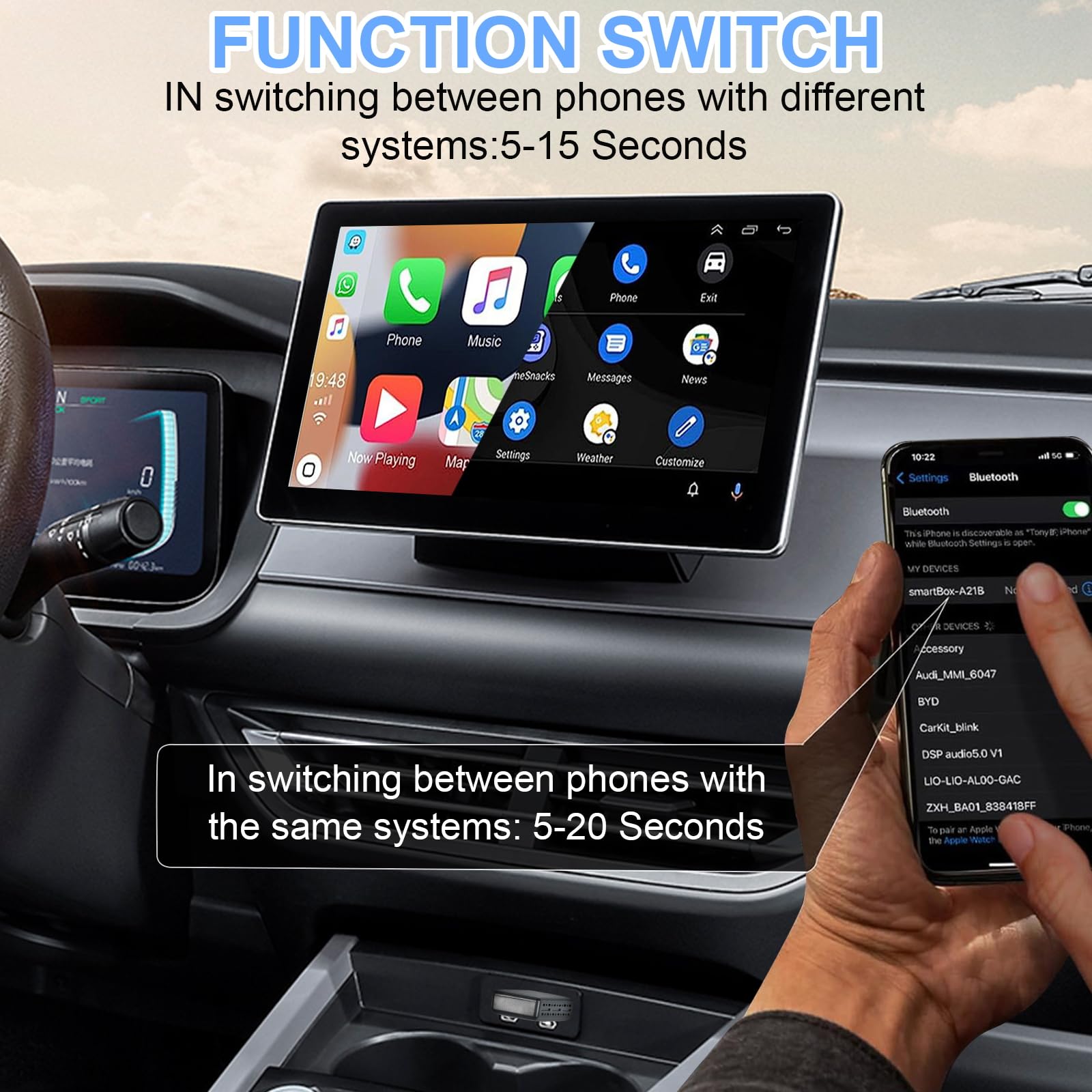 Adattatore Carplay Wireless,Adattatore Wireless 2 in 1 per Android Auto e CarPlay, Converti Android Auto Cablato in Wireless, Adatto per Auto con AA e Carplay, 5GHz WiFi USB C/A, Plug & Play
