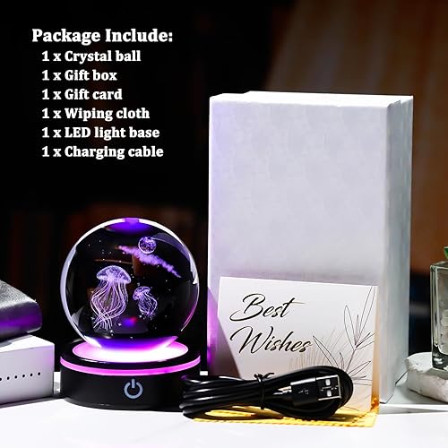 Miniatura 6 de YWHL Figura de medusa de luna de cristal 3D con base LED colorida, medusa láser, regalos para mujeres y hombres en Navidad, cumpleaños, estatua de