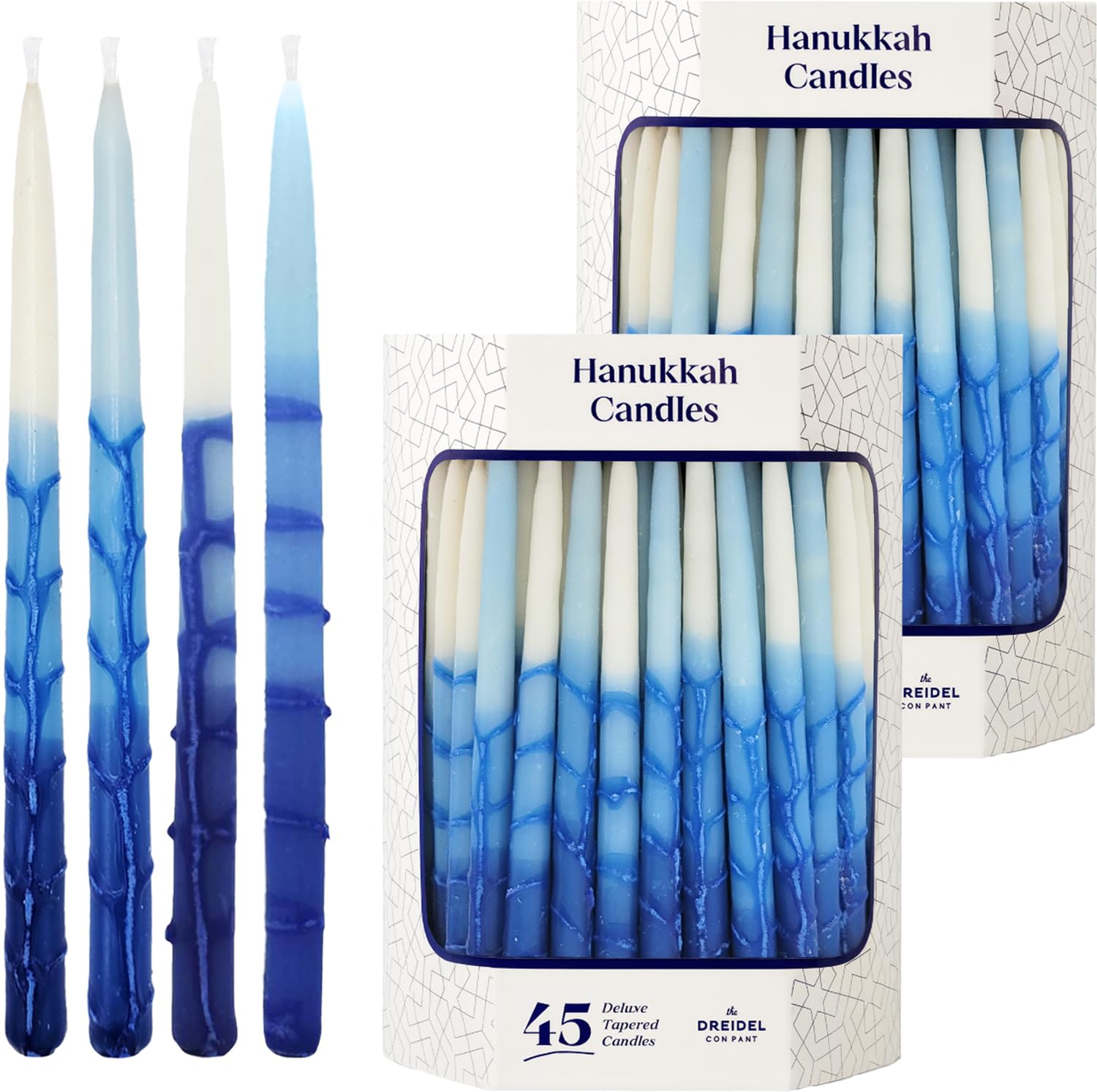 Lot de 5 bougies fuselées bleu pastel et blanc Hanoukka pour les 8 nuits de Chanuka