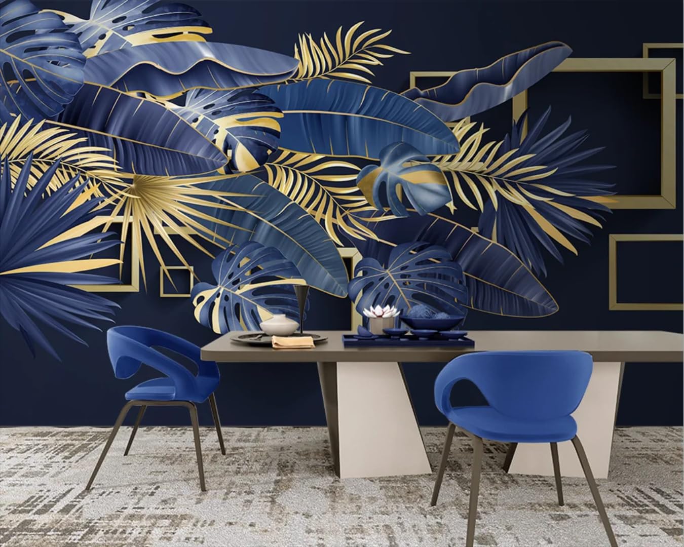 Papier peint artistique bleu lapis-lazuli aux finitions 3D premium