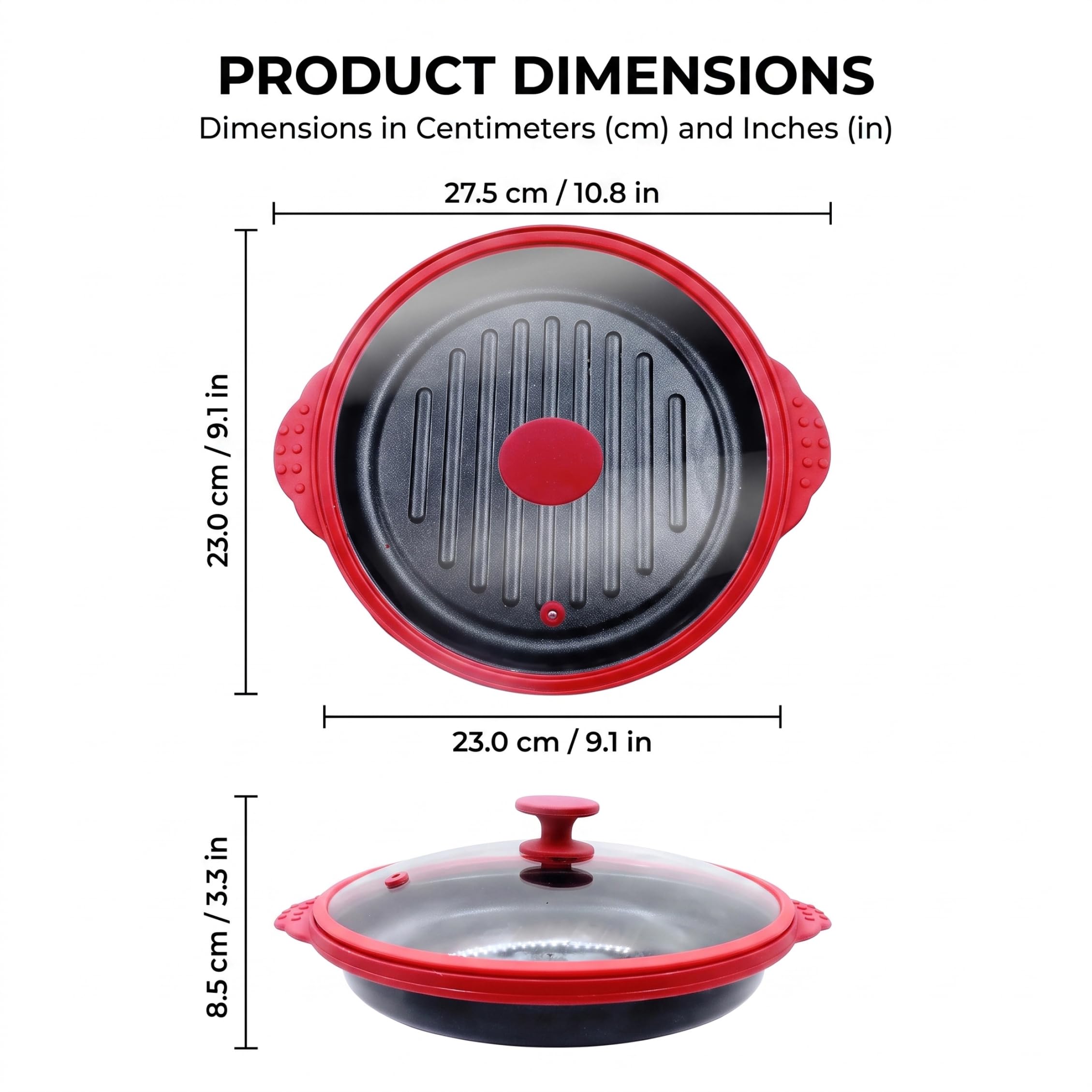 Teglia per microonde con coperchio, pentola per pancetta a microonde - Silicone alimentare, vassoio di cottura multi-ingrediente, rosso