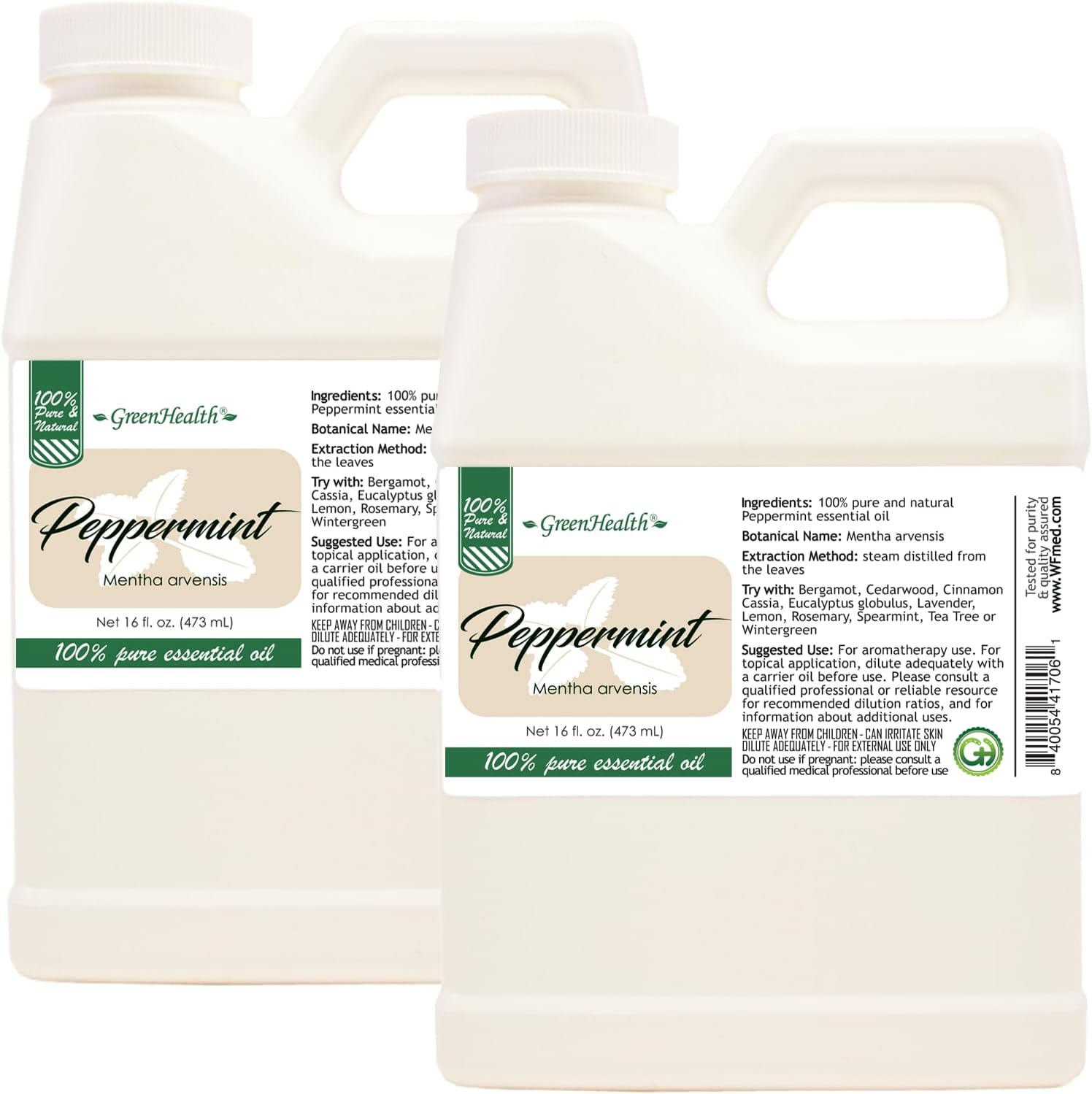 Peppermint Essential Oil – 2 Pack (16 fl oz Each) – 100% Pure & Uncut – White Plastic Jugs – Bulk Essential Oil for Diffusers, DIY, Cleaning