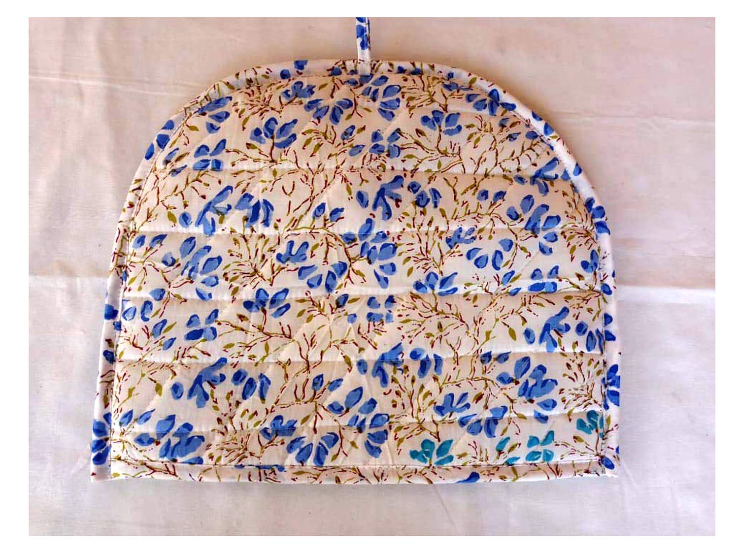 Exclusive Indian Cotton Tea Coster Mandala Printed Tea Cosy Floral Printed Abstract Tea Pot Décor Cover Traditional Tea Quilt Floral Warmer Tea Cozies (White & blue)