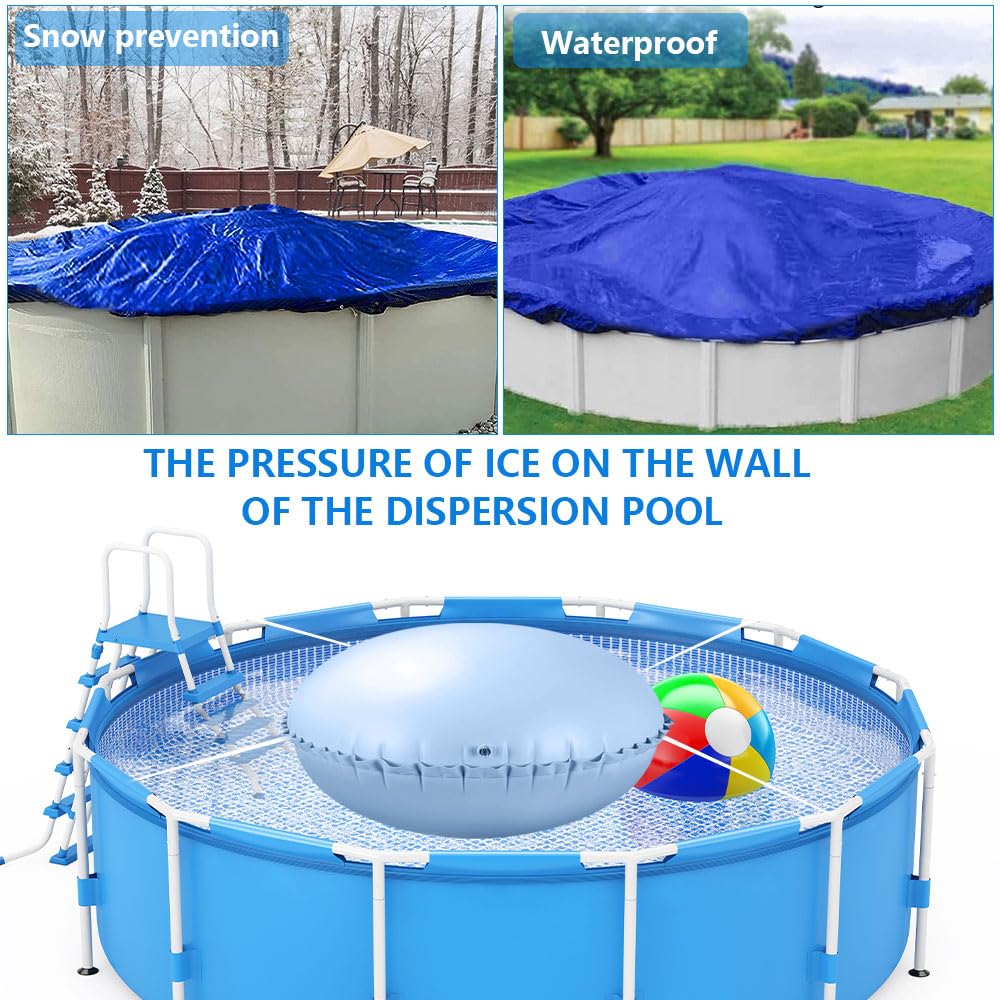 Cojín de piscina de invierno, cojín de piscina redondo XXL 120 x 120 cm, cojín de aire para piscina de invierno, cojín de invierno para piscina con 4 ojales y cuerda de 15 m, cojín de piscina de