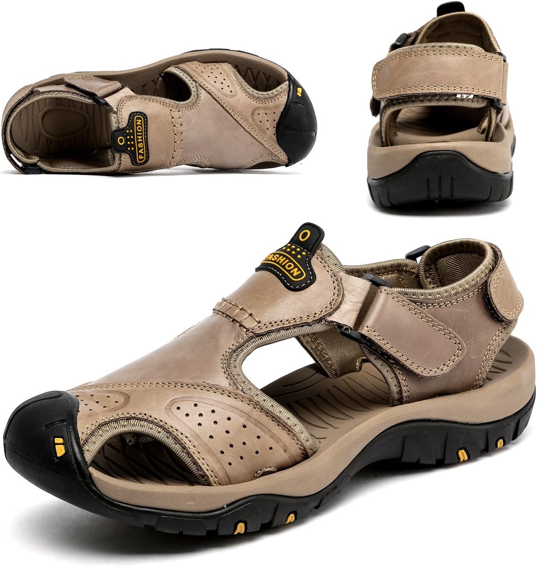 BINSHUNSandals for Men Leather Hiking Sandals Athletic Walking Sports Fisherman Beach Shoes Closed Toe Water Sandals