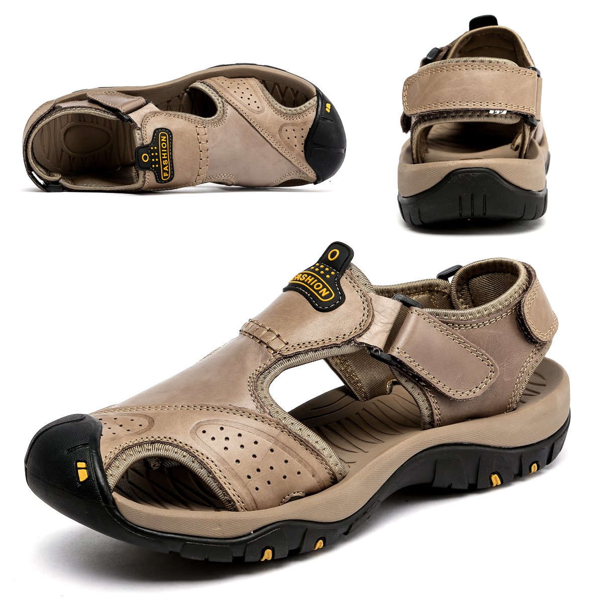 BINSHUNSandals for Men Leather Hiking Sandals Athletic Walking Sports Fisherman Beach Shoes Closed Toe Water Sandals
