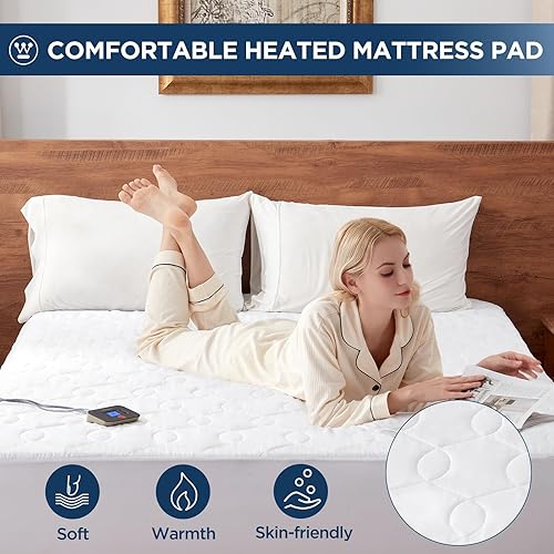 Miniatura 7 de Westinghouse Protector de colchón térmico tamaño individual de 39 x 75 pulgadas, calentador de cama eléctrico con 10 ajustes de calor, apagado