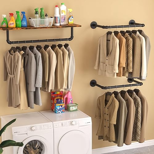 Miniatura 8 de Perchero de pared de 21.06 pulgadas, perchero industrial para montaje en pared, perchero de hierro resistente, barra colgante multiusos ahorradora