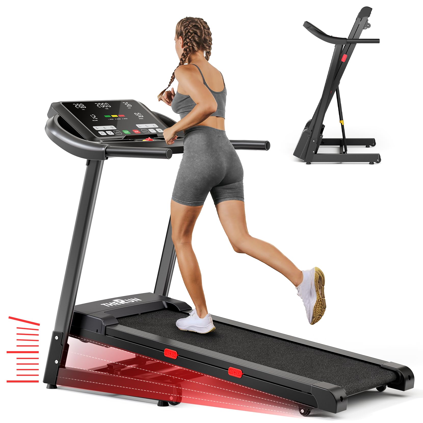 THERUN Incline Treadmill for Running and Walking, 300 lbs Weight Capacity, Wide Belt, 3.0 HP, 18" LED Screen, 2 Layers Shock-Absorbing
