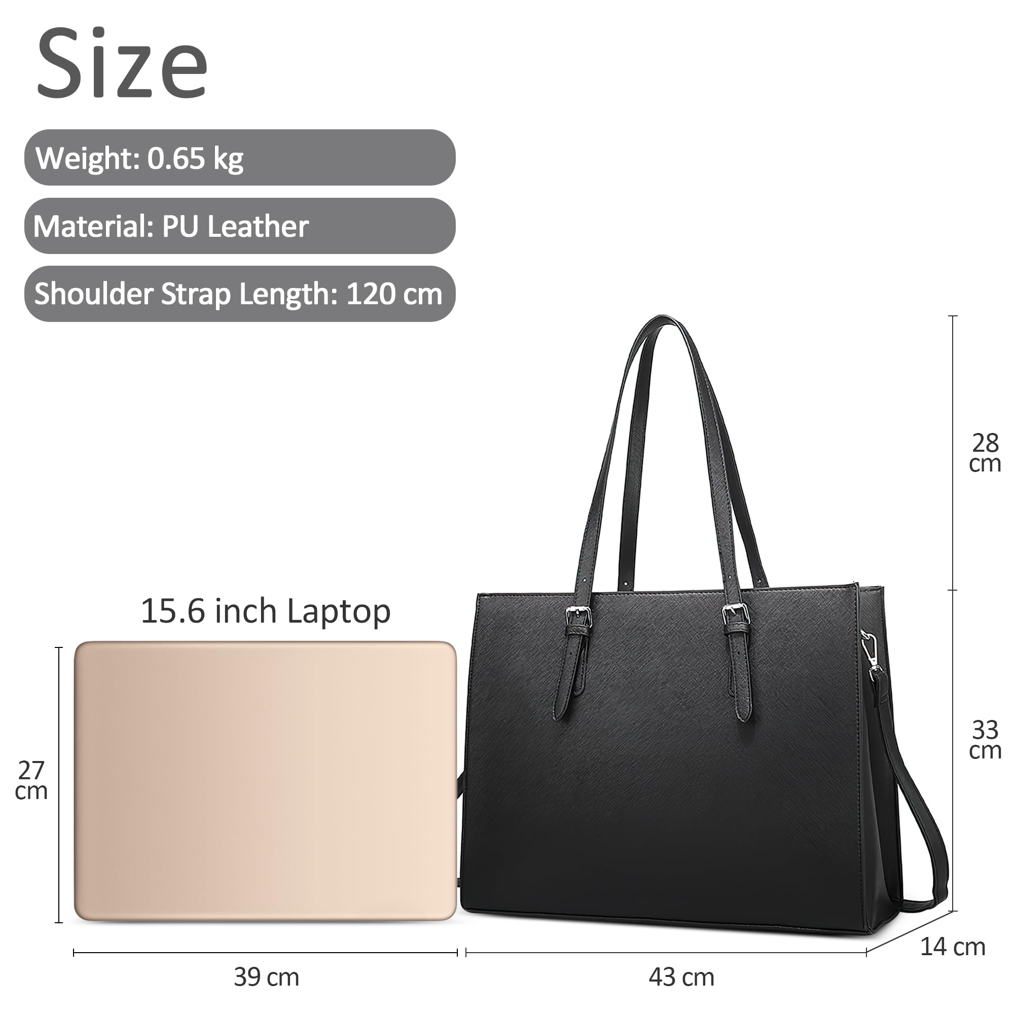Grande Donna Borse Tote per Laptop da 15,6 Pollici Classica Borsa a Mano Multiple Tasche Borsa a Tracolla per Viaggio Università Lavoro Vacanza Casuale Donna PU Pelle Borse a Spalla