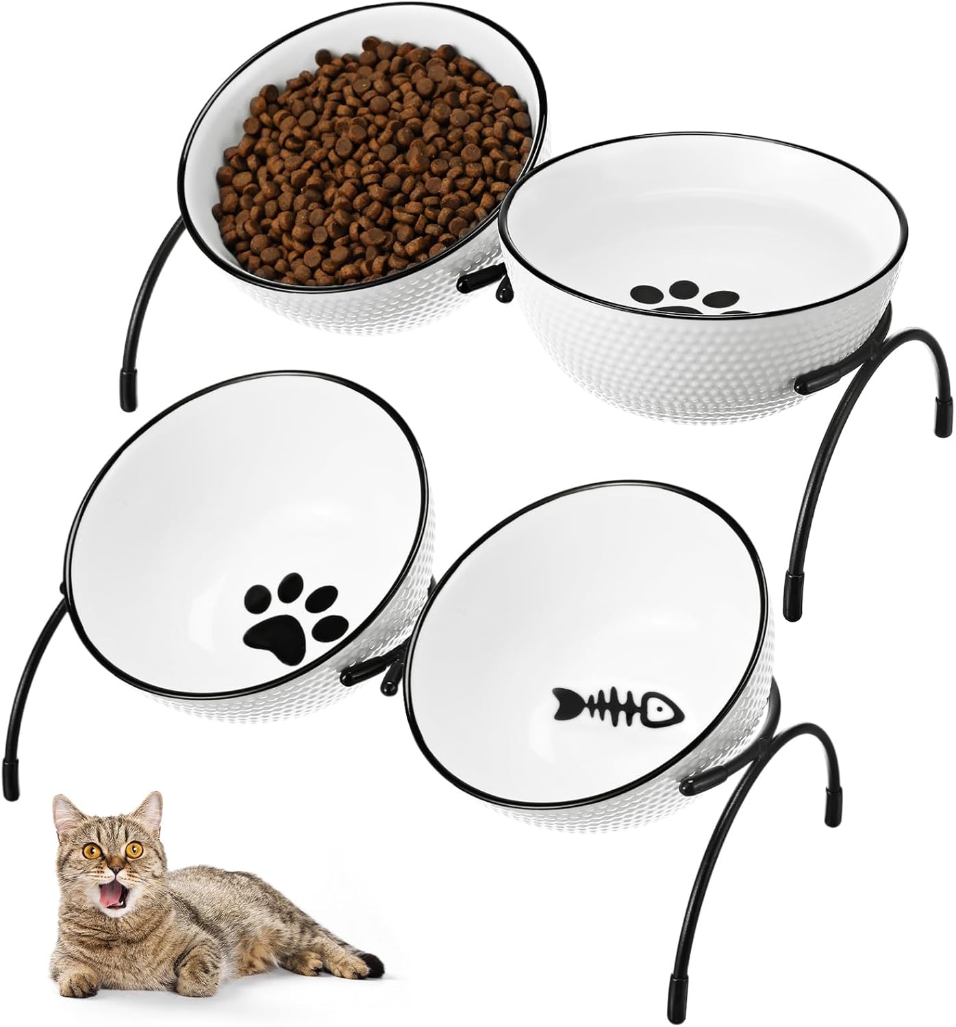 Uiifan 6 Pcs 10 oz Raised Cat Bowls Whisker Friendly Set