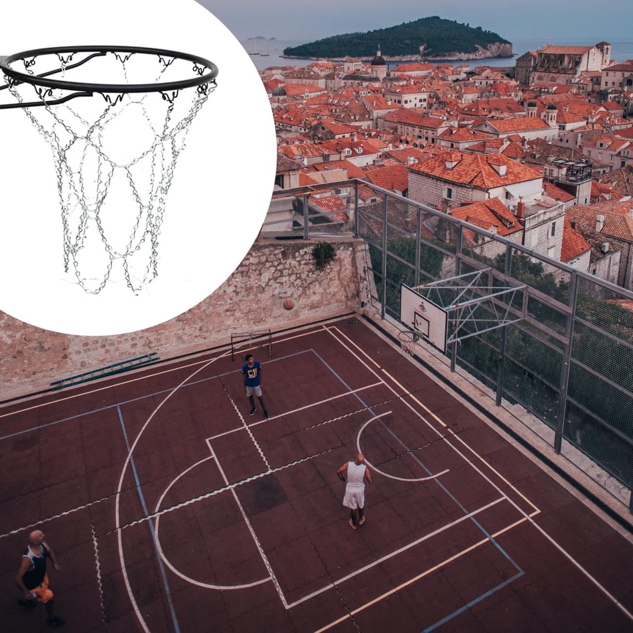 Basketball Kettennetz aus Eisen, Silber, Standardpassform