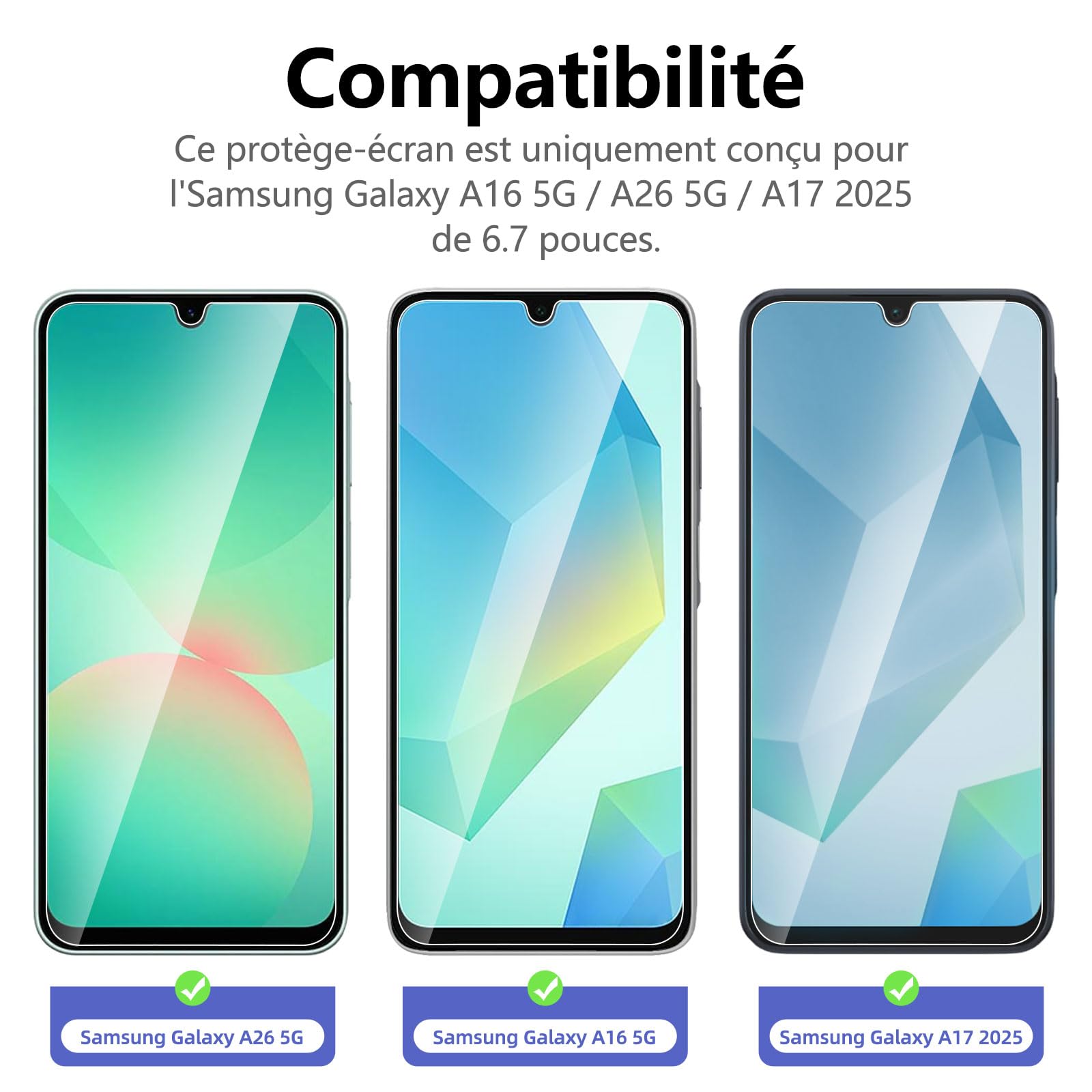 Visiter la boutique NEW'C NEW'C Lot de 3, Verre Trempé pour Samsung Galaxy A17 2025, Galaxy A16 5G, Galaxy A26 5G, Film en Protection écran efficace contre les Rayures - sans Bulles - Ultra Résistant - HD Transparent-Dureté 9H in use