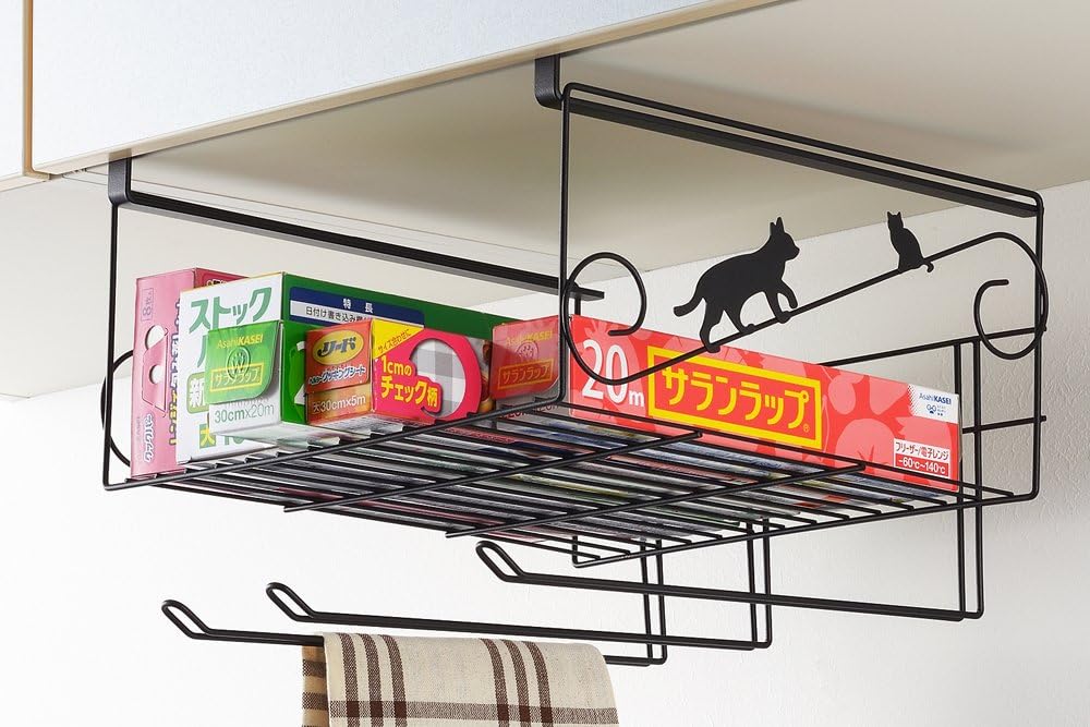 Yoshikawa 1305716 Black Cat Kitchen Paper Holder, Made in Japan, Width 11.6 x Depth 11.8 x Height 8.3 inches (29.5 x 30 x 21.2 cm)