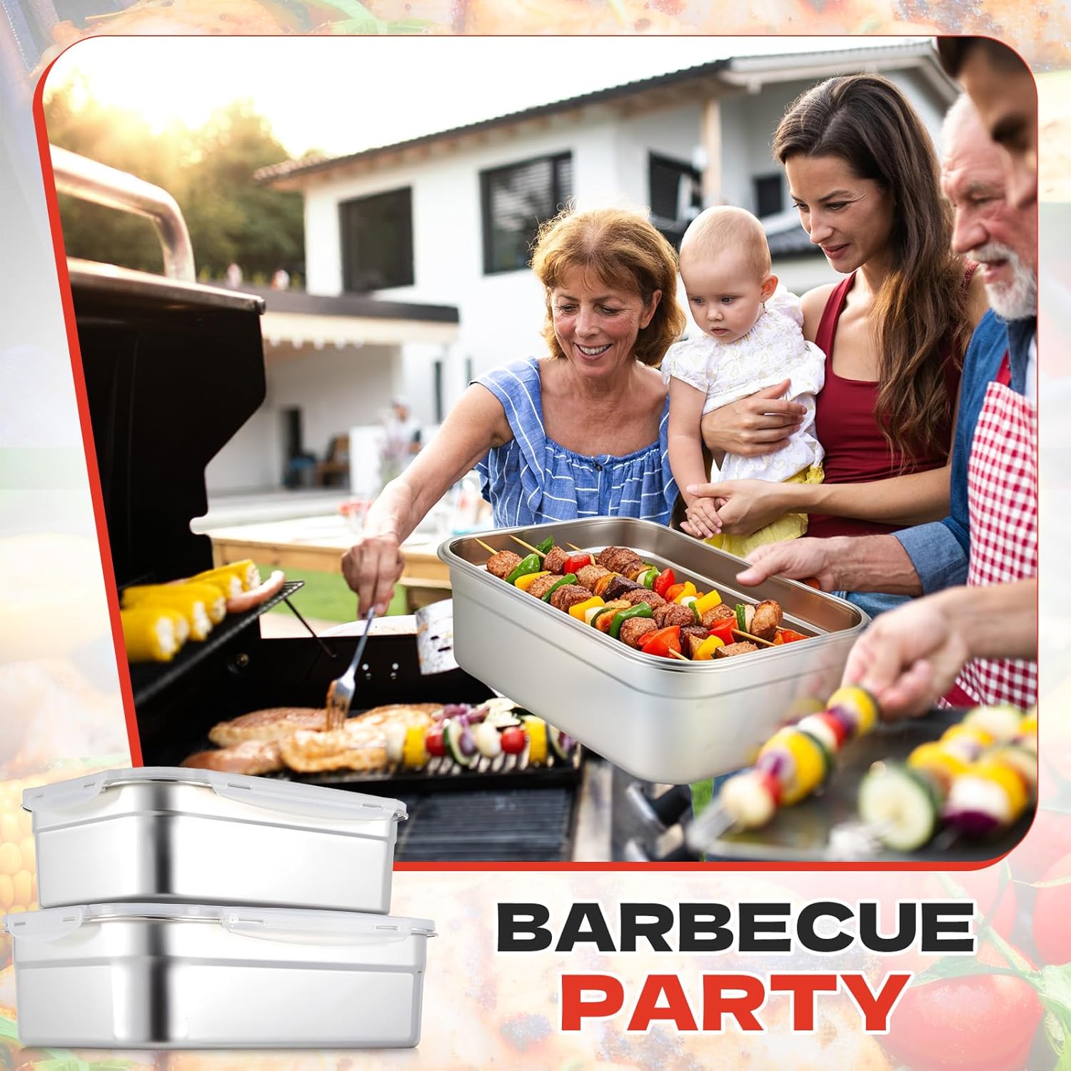 2pcs Large Stainless Steel Marinating Containers with Lids, Food Storage Containers for Refrigerator, Leak-proof & Stackable for Meal Prep,Turkey, Meat, Bacon(284oz/8.4l + 203oz/6l) - Image 5