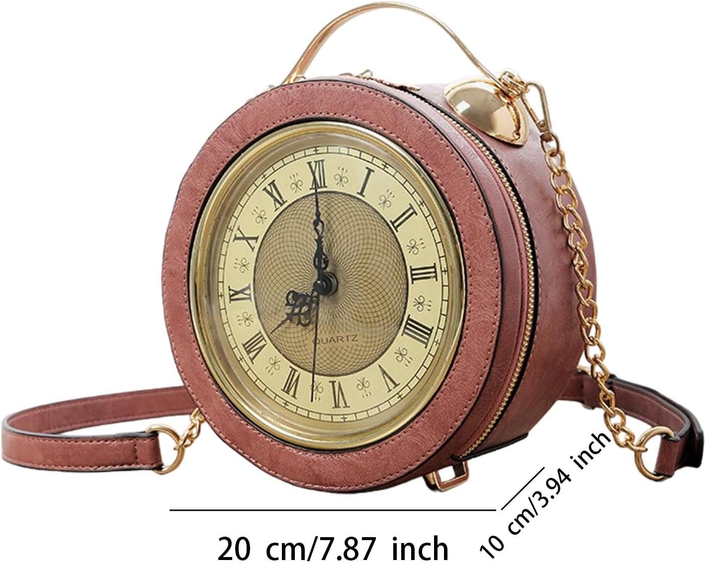 Unique Round Clock Design Zippered Purse for Women Tote Handbag