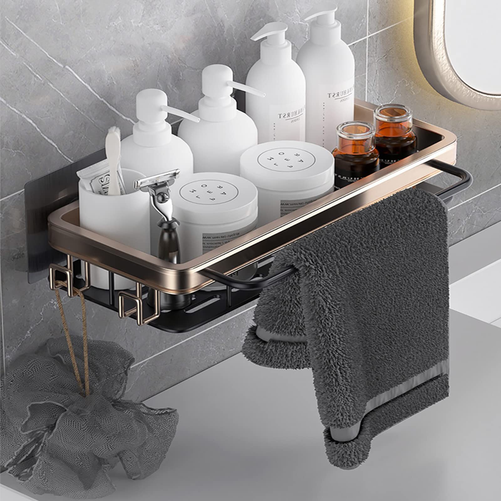 Étagère de toilette pour organiser le shampooing et les serviettes en papier