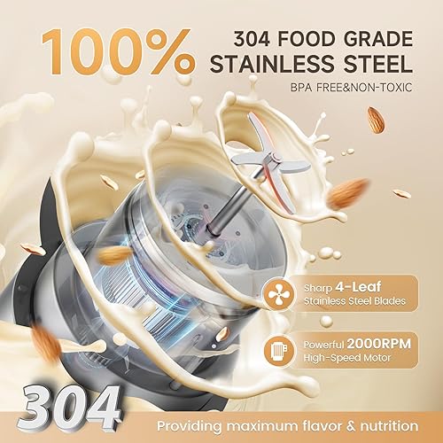 Miniatura 3 de Máquina para hacer leche de almendras de acero inoxidable 304 (filtro integrado) 50 onzas, 6-7 tazas por lote, licuadora de cocina 8 en 1 para hacer