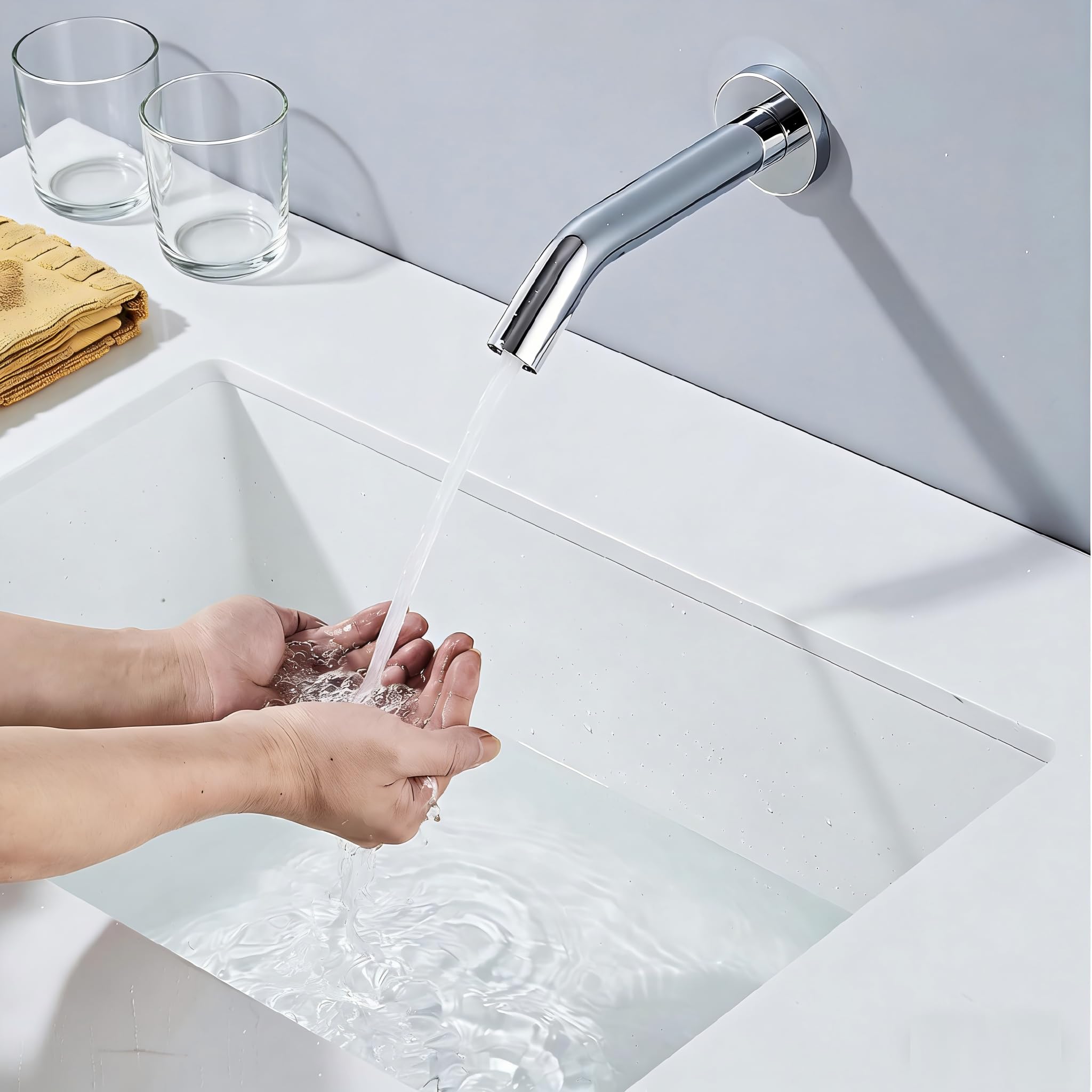 Rubinetto Touchless Rubinetti Automatico Rubinetto per acqua con sensore a induzione a infrarossi da parete Miscelatore Lavabo Automatico con Sensor