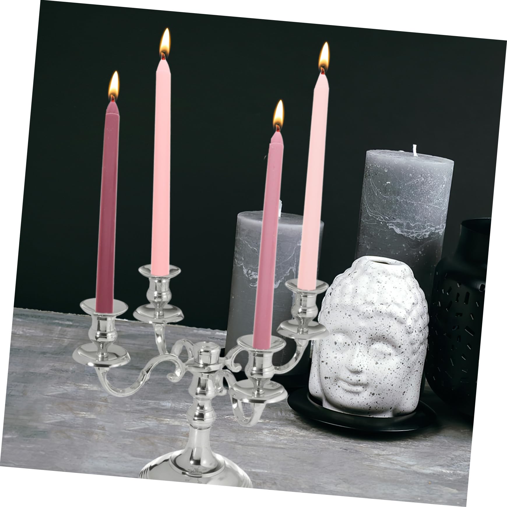 Kichvoe 4 Pezzi Candele Profumate Rosa in Paraffina, Lunghe a Stelo, senza Fumo, Perfette per Decorazioni Romantiche e Feste Nuziali