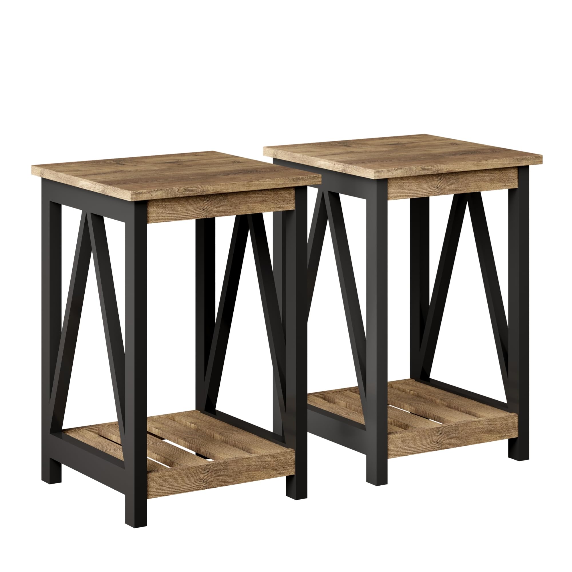 ChooChoo Farmhouse End Table, Rustic Vintage End Side Table with Storage Shelf for Small Spaces, Nightstand Sofa Table for Living Room, Bedroom,Rustic