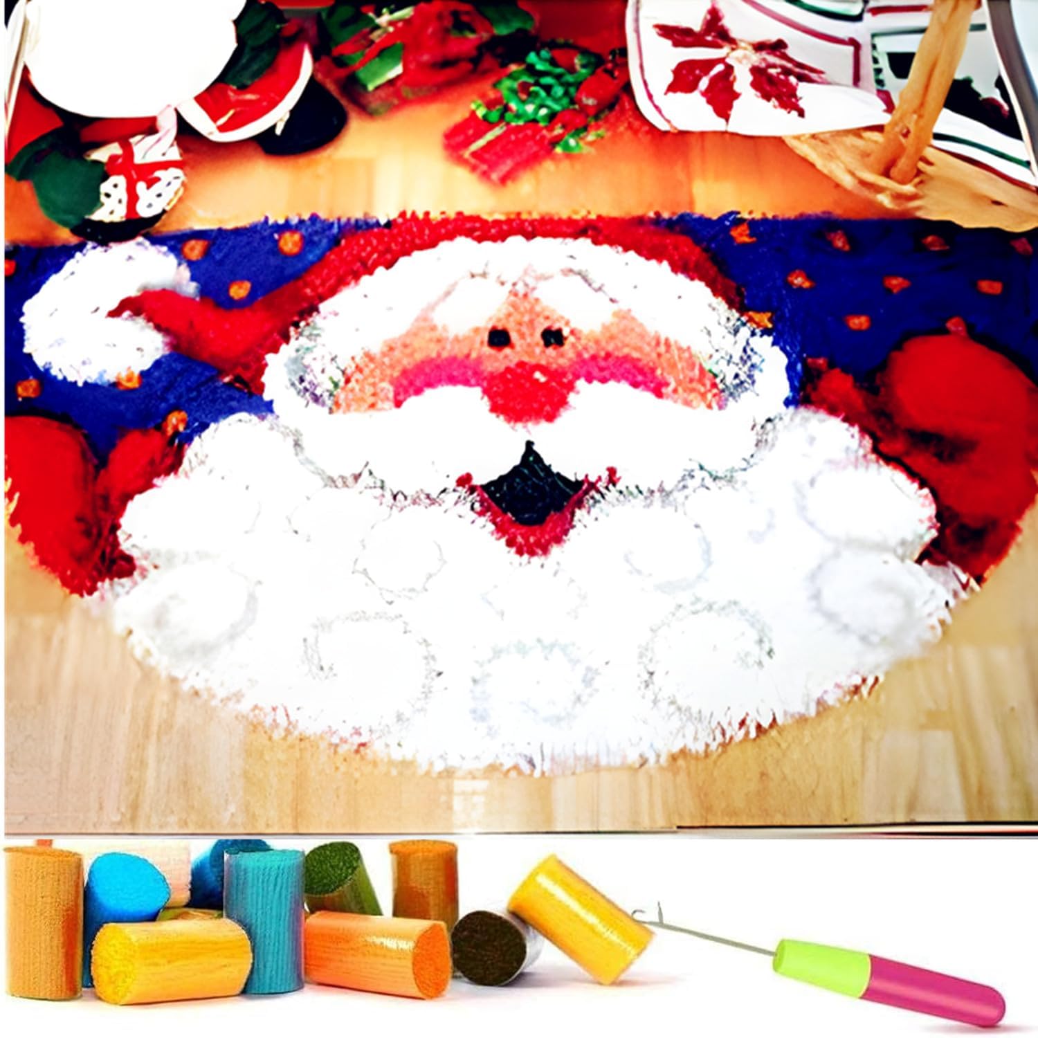EMISTEM Latch Hook Kits for Adults - DIY Latch Hook Rug Kits, Crochet Kit for Beginners, Rug Making Kits with Printed Canvas, Gift Packaging. (Santa Claus,15x21 inch)