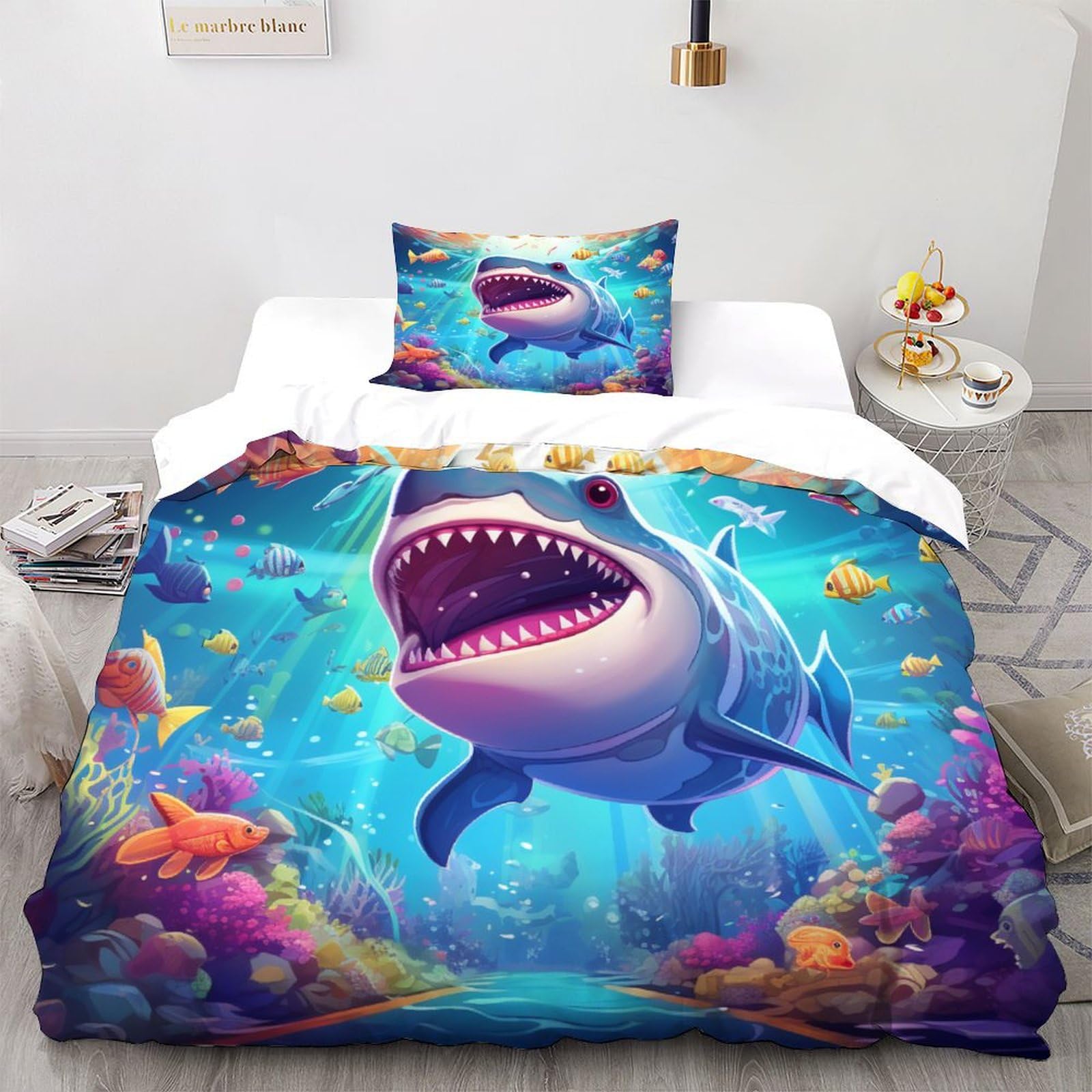 Housses de couettes requin en microfibre respirante pour décorer la chambre d'enfant single
