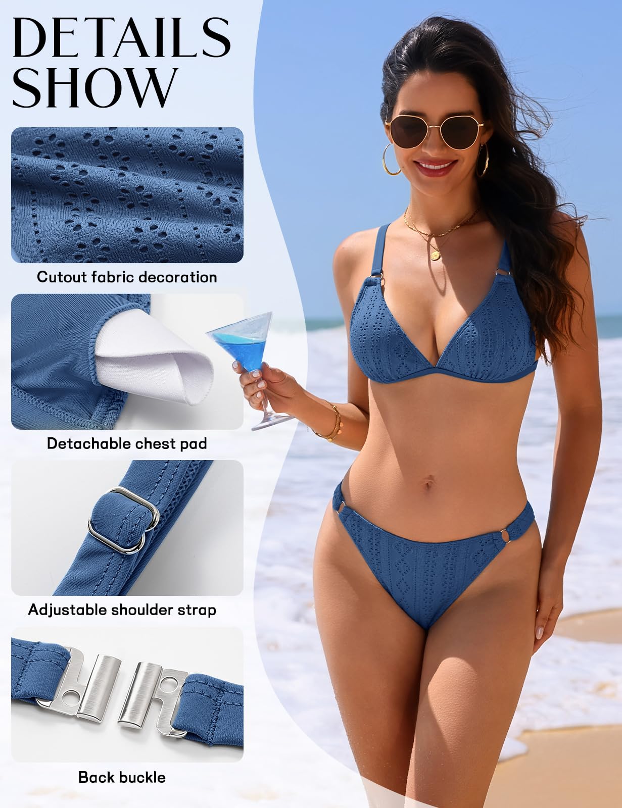 Nadeer 2 Piezas Sexy DiseÑO MetÁLico Estampado con Recortes Bikini Triangulo Mujer Reductor Cuello En V De Talle Bajo Traje De BaÑO Mujer