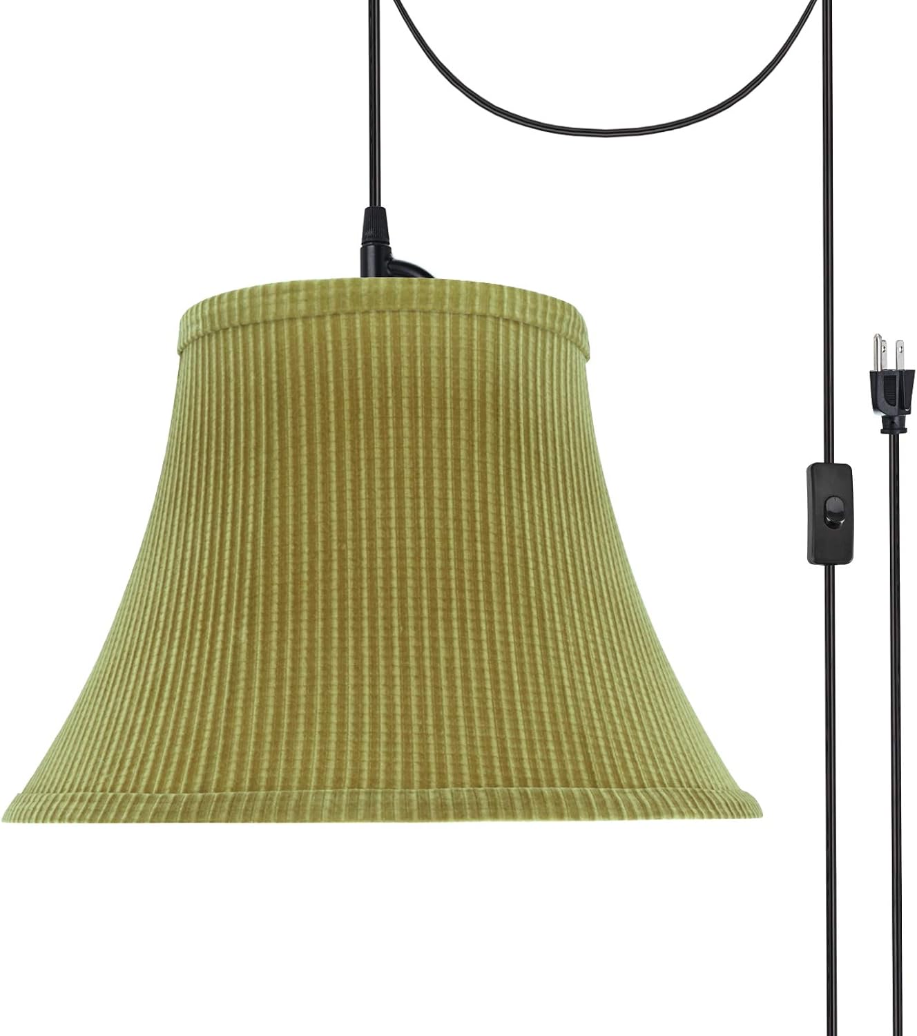 Aspen Creative, Beige, 70223-21 One Plug-in Swag Pendant Light Conversion Kit with Transitional Bell Fabric Lamp Shade, 13" Width