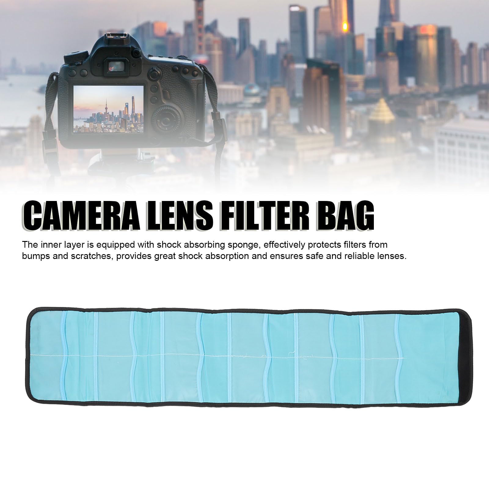 Filter Case, Nylon Shockproof Camera Filter Lens Protector Bag, Foldable, Waterproof, Crashproof, for Round Filters 25?86mm, for Square Filter 83x100mm (for 12pcs)