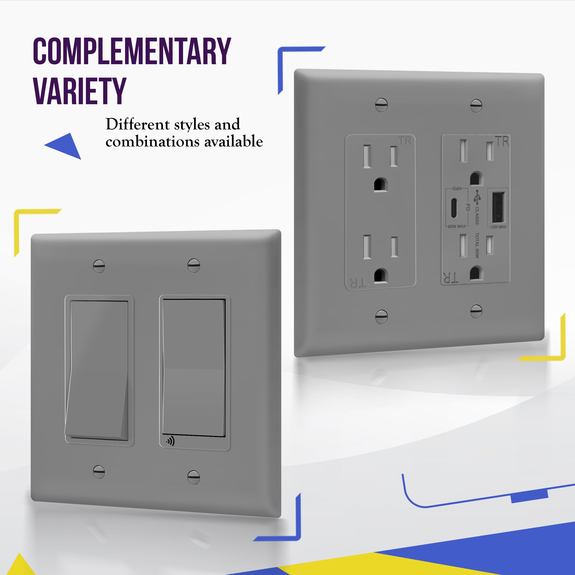 ENERLITES Cache-prise Double Jumbo - Plaque Murale Vierge à Deux Voies - 14 X 14 Cm - Thermoplastique Polycarbonate Incassable - Certifié UL