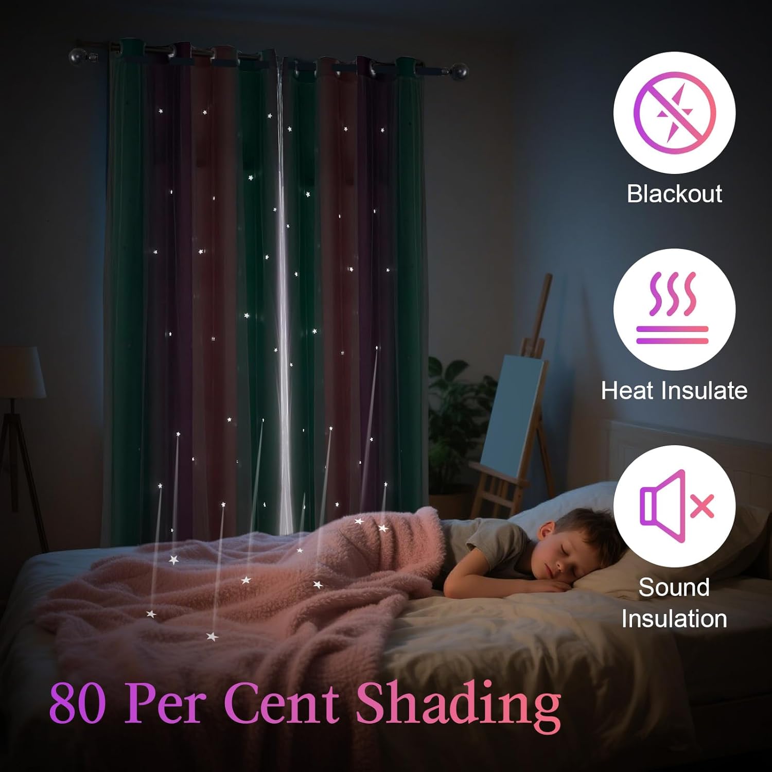 Gugxiom Blackout Curtains for Kids Rooms, Ombre Rainbow Blackout Curtains, 2 Panels Blackout Stars Curtains for Kids, Gradient Curtains for Girls Bedroom, W52 x L63 inches
