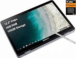 SAMSUNG Laptop Chromebook Plus V2 360 2 em 1 com webcam dupla (tela sensível ao toque FHD de 12,2 polegadas, Intel Celeron 3965Y, 4 GB de RAM, 128 GB (64 GB eMMC + cartão SD de 64 GB), caneta Stylus