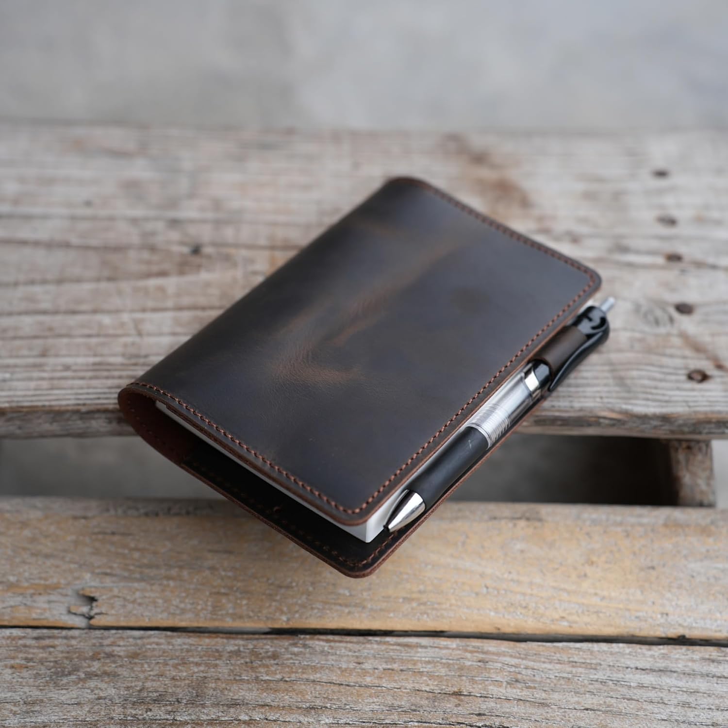 JJNUSA Leather Planner Cover Compatible With Hobonichi Cousin, Stalogy, Midori, bible A6 4.1" x 5.8" Notebook Pocket Cover, Travel Journal Cover 10.5cm x 14.8 cm Refillable Writing Diary (Darkbrown) image 3