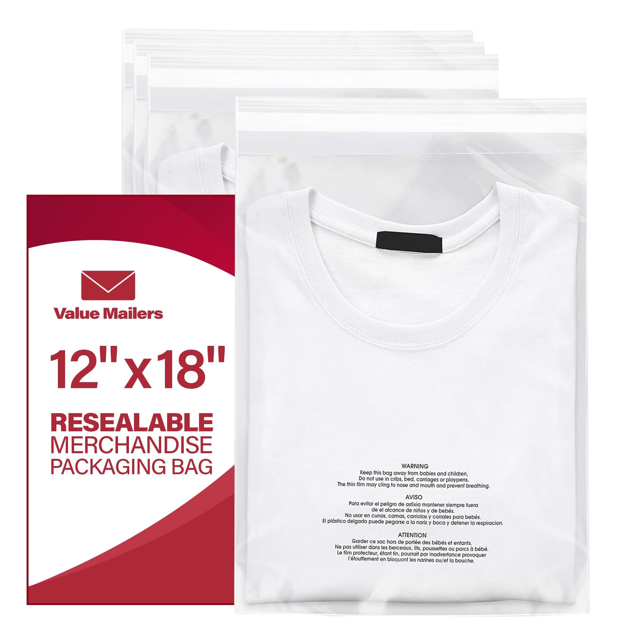 1000 Bolsas Transparentes Autoadhesivas De Polietileno Transparente Con Advertencia De Asfixia En 6 Idiomas