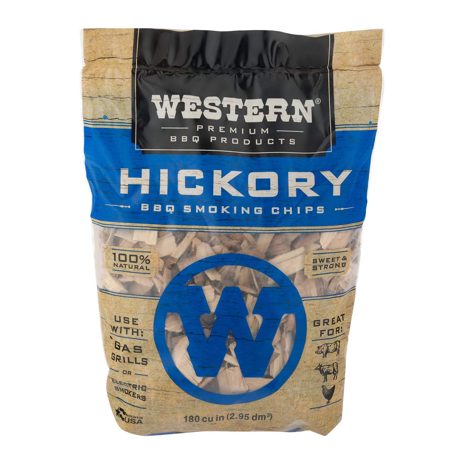 Western Premium BBQ Products Hickory BBQ Smoking Chips, 180 cu in, 6 pack