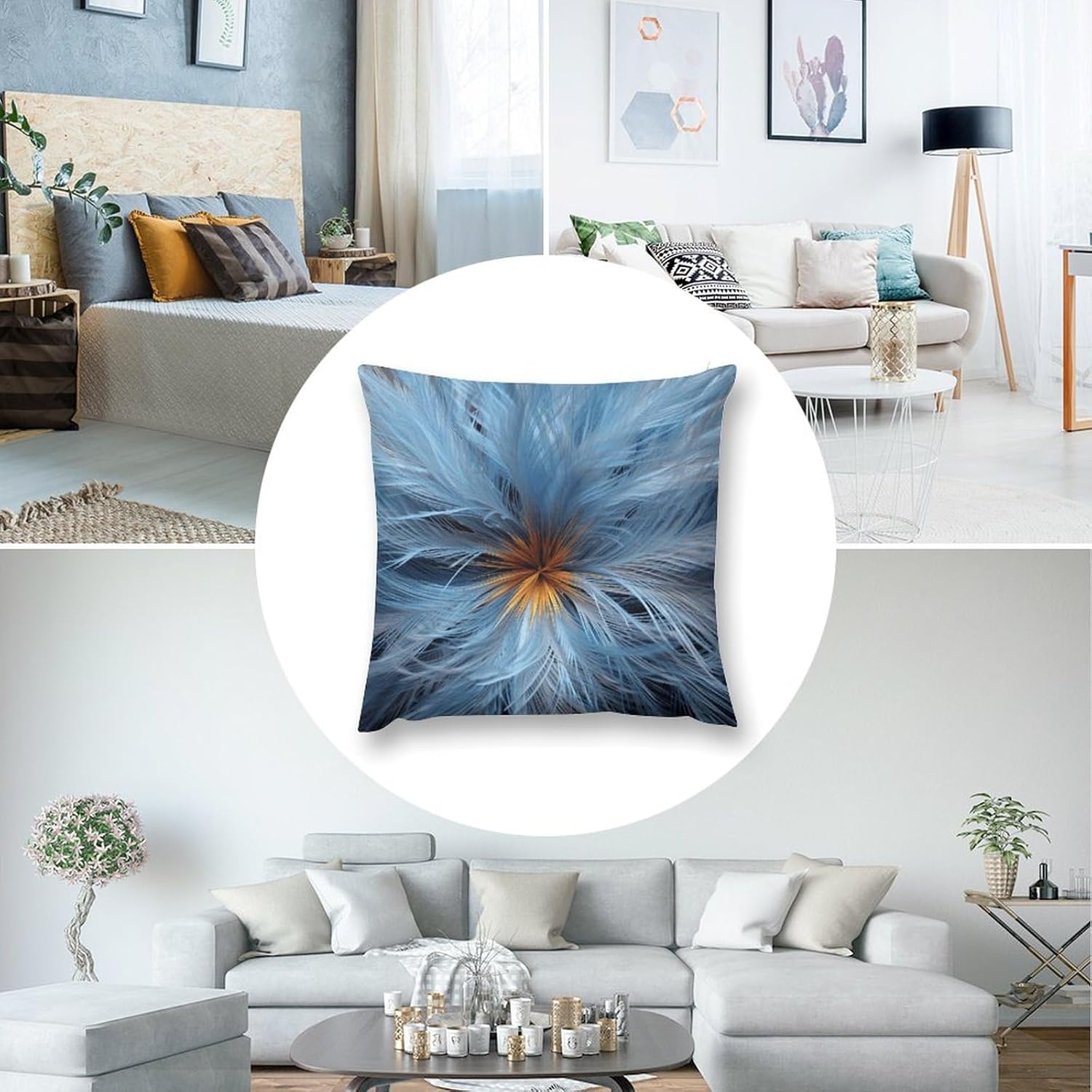 Zippered Pillow Cover, Pillow Protector, Big Blue Flower Printed Pillow Cover of 4, Pillow Not Included