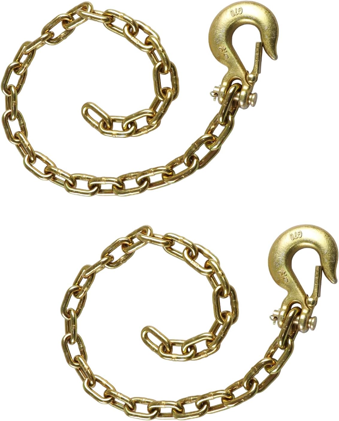 2 PCS 5/16" x 35" Trailer Safety Chain, Grade 70 Yellow Zinc-Plated Steel with Clevis Snap-Hooks, 17600 lbs Capacity Class II, Heavy Duty Towing Security for Boat, RV & Utility Trailers