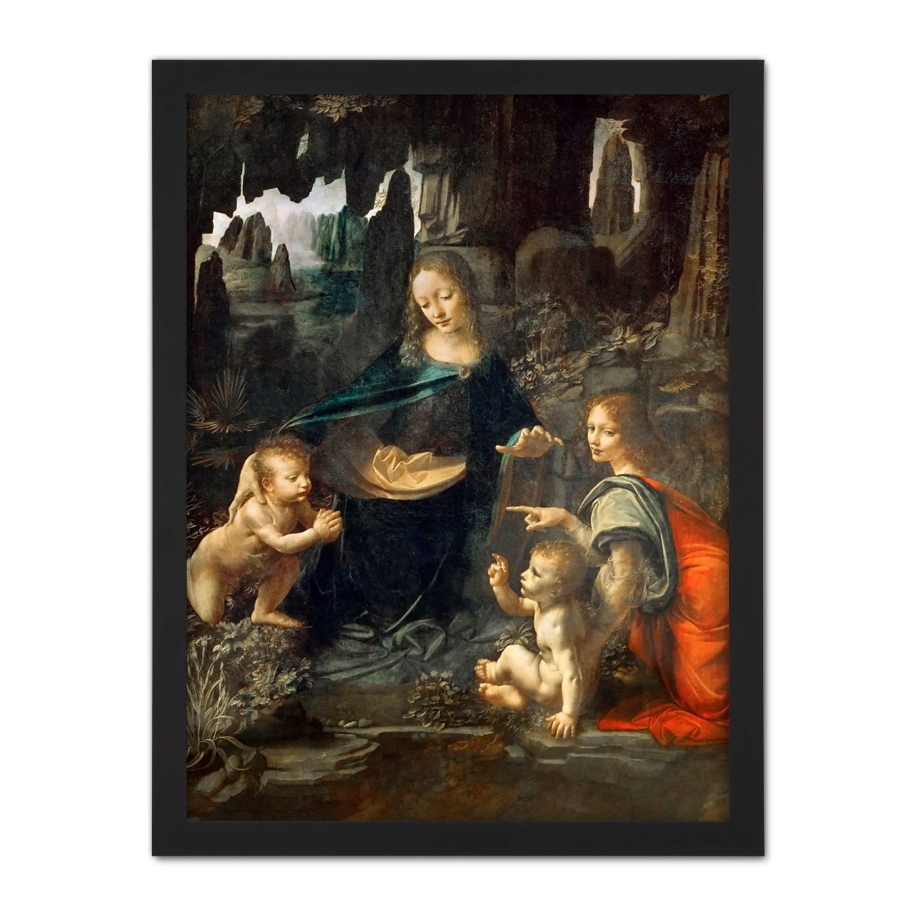 Artery8 Leonardo Da Vinci Virgin Of The Rocks Painting Artwork Framed Wall Art Print 18X24 Inch