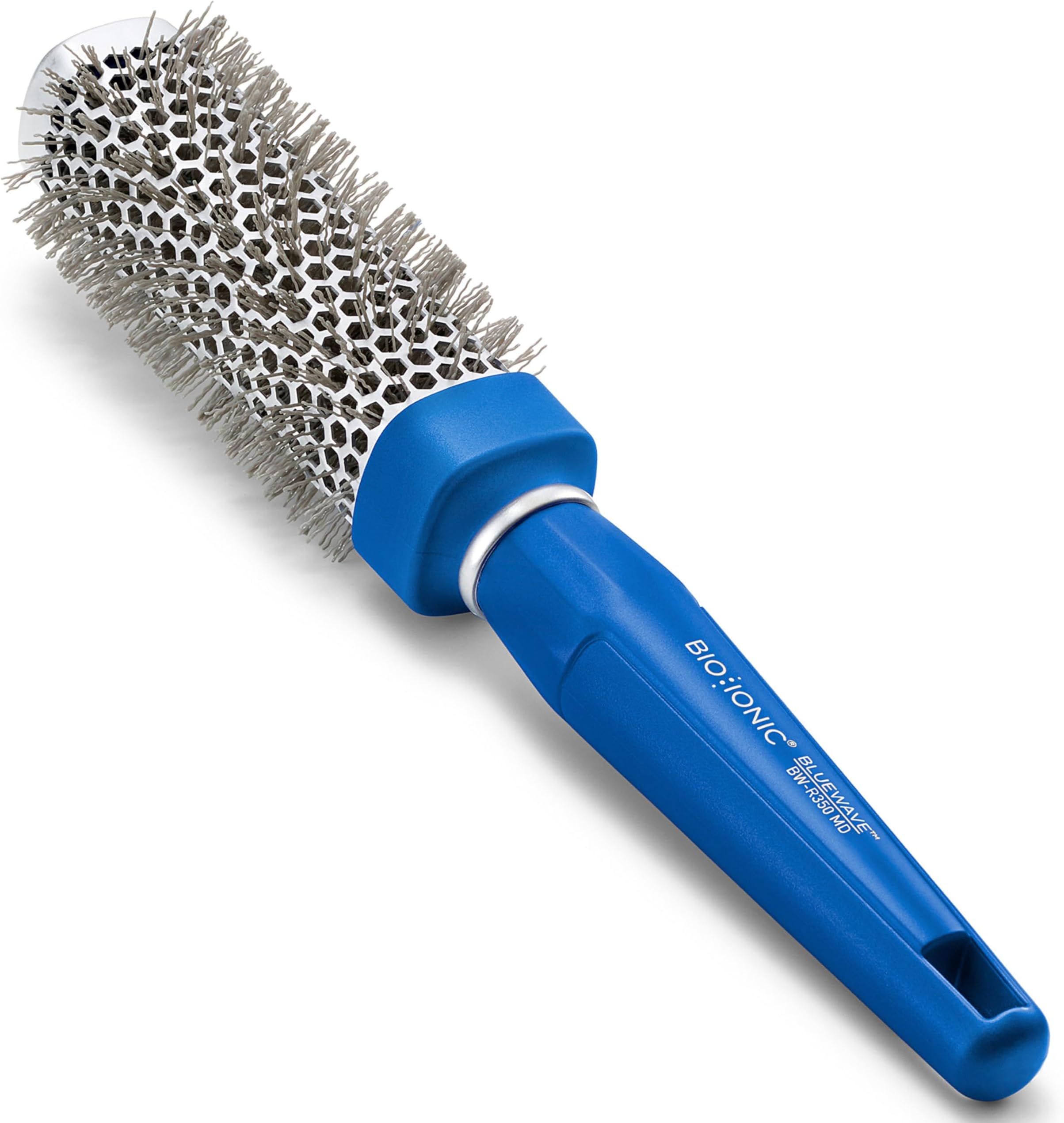 Bluewave Round Brush Medium,Nanoionic Conditioning Brush,Crimped Bristles For Added Tension, Soft Touch, Easy Grip Handle
