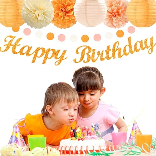 Miniatura 6 de Decoraciones de fiesta de primer cumpleaños de color naranja y melocotón, 31 piezas de 20 piezas para mujeres y niñas, faroles de papel bohemios con