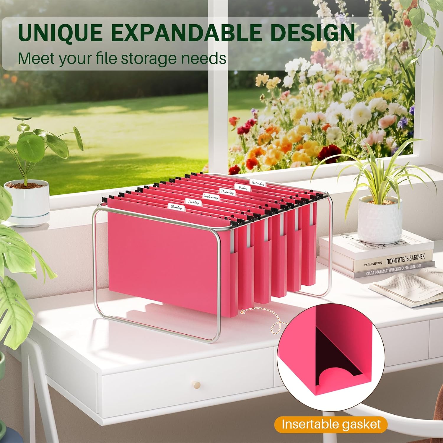 Extra Capacity Plastic Legal Size Hanging File Folders, 12 Pack Reinforced Legal File Folders Hanging w/Tabs, Heavy Duty 1 Inch Expansion Filing Cabinet Folder for Bulk Files, Pink image 5