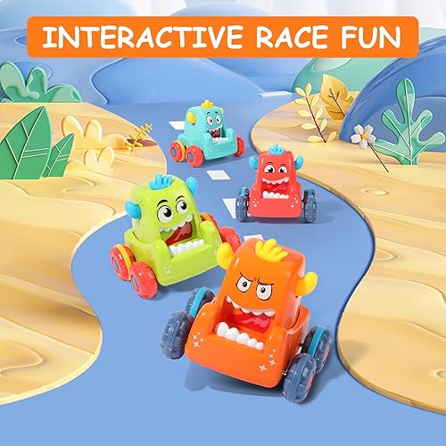 Miniatura 3 de Popsunny 4 piezas de juguetes de coche para niños pequeños de 1, 2 y 3 años, autos de presionar y llevar, no requieren baterías, juguetes de