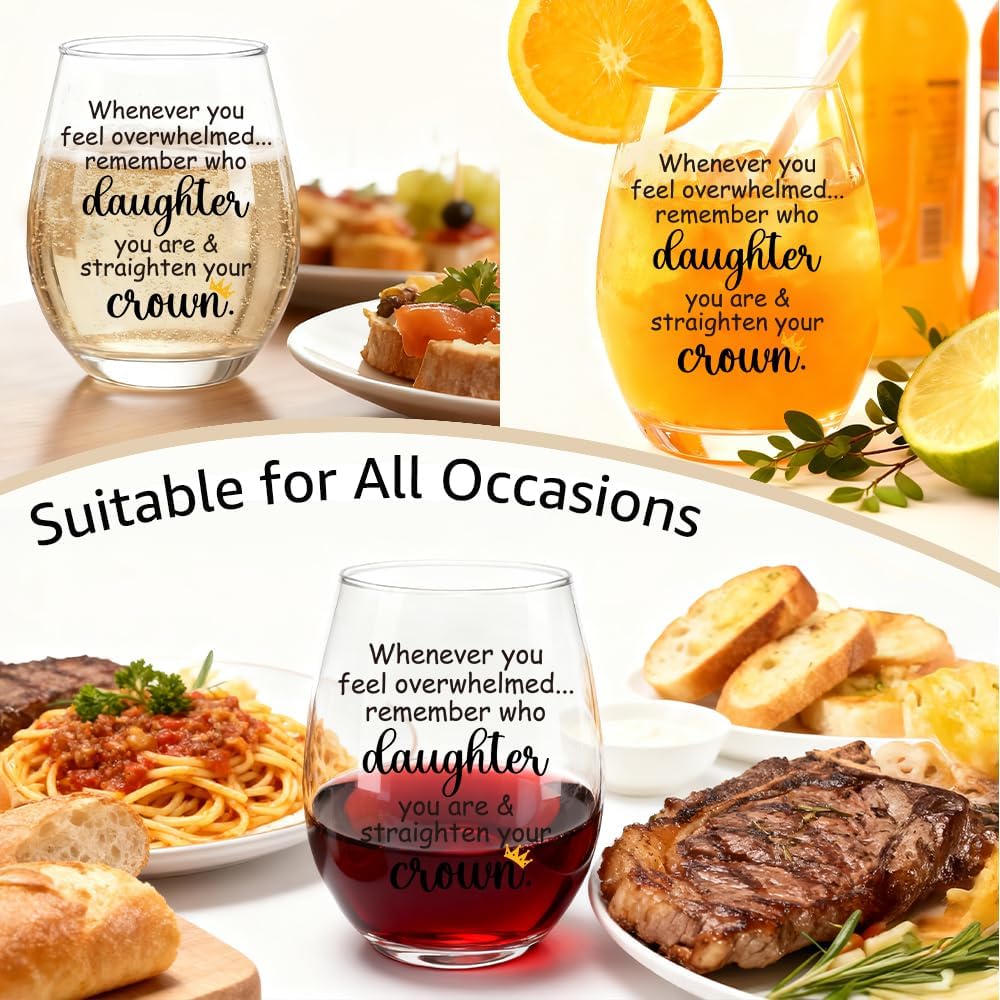 Whenever You Feel Overwhelmed Remember Who Daughter You Are Stemless Wine Glass, Christmas Graduation Inspirational Gifts for Daughter Granddaughter, Daughter's Birthday Gifts from Mom Dad - Image 5