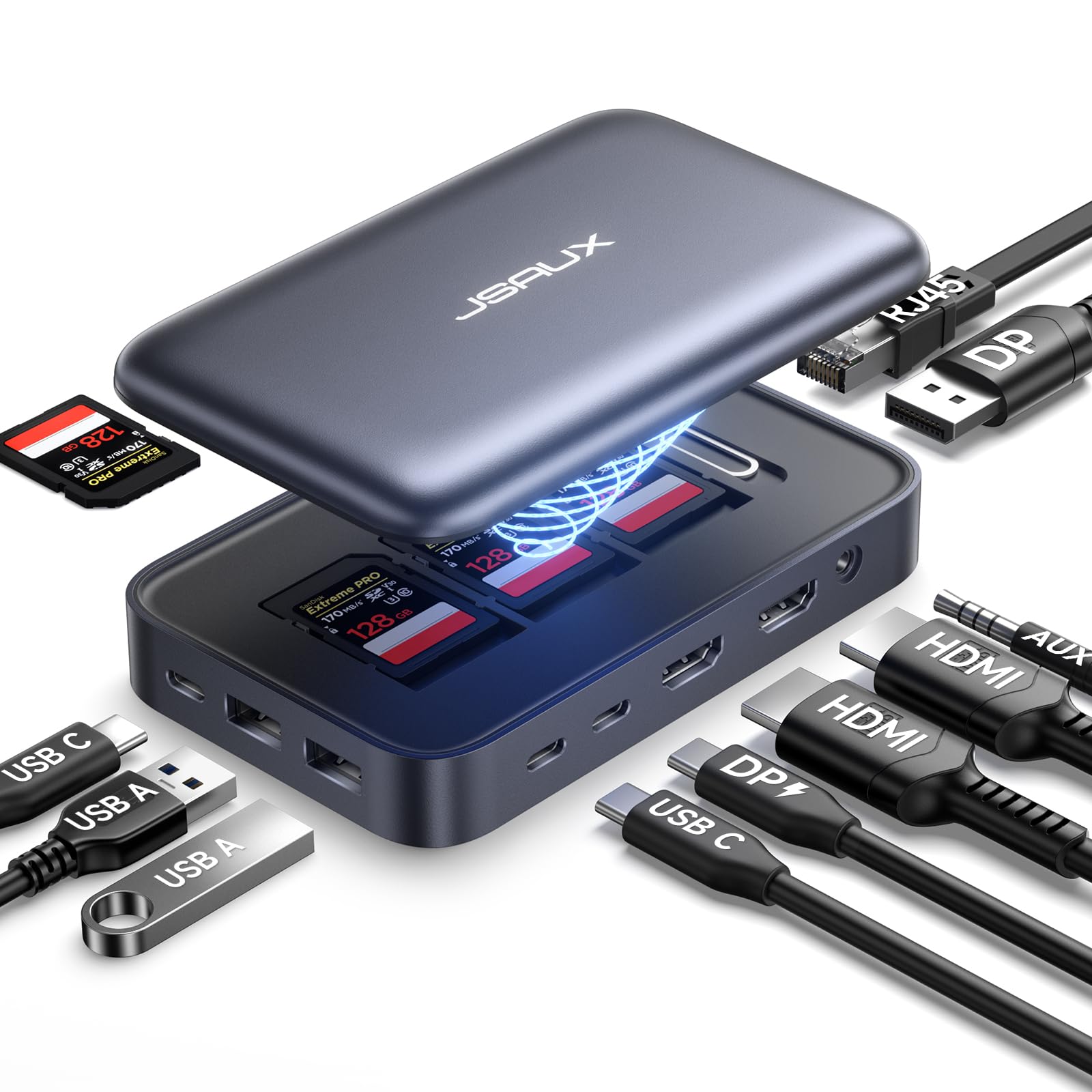 JSAUX 12 in 1 USB C Docking Station 3 Monitors for MacBook/Dell/HP/Lenovo/Steam Deck/Portable Monitor, Laptop Docking Station with 4K DP, 4K HDMI*2,