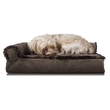 FurHaven Pet Dog Bed | Deluxe Memory Foam Chaise Plush & Velvet L-Shaped Lounge Sofa Pet Bed for Dogs & Cats, Sable Brown, Small