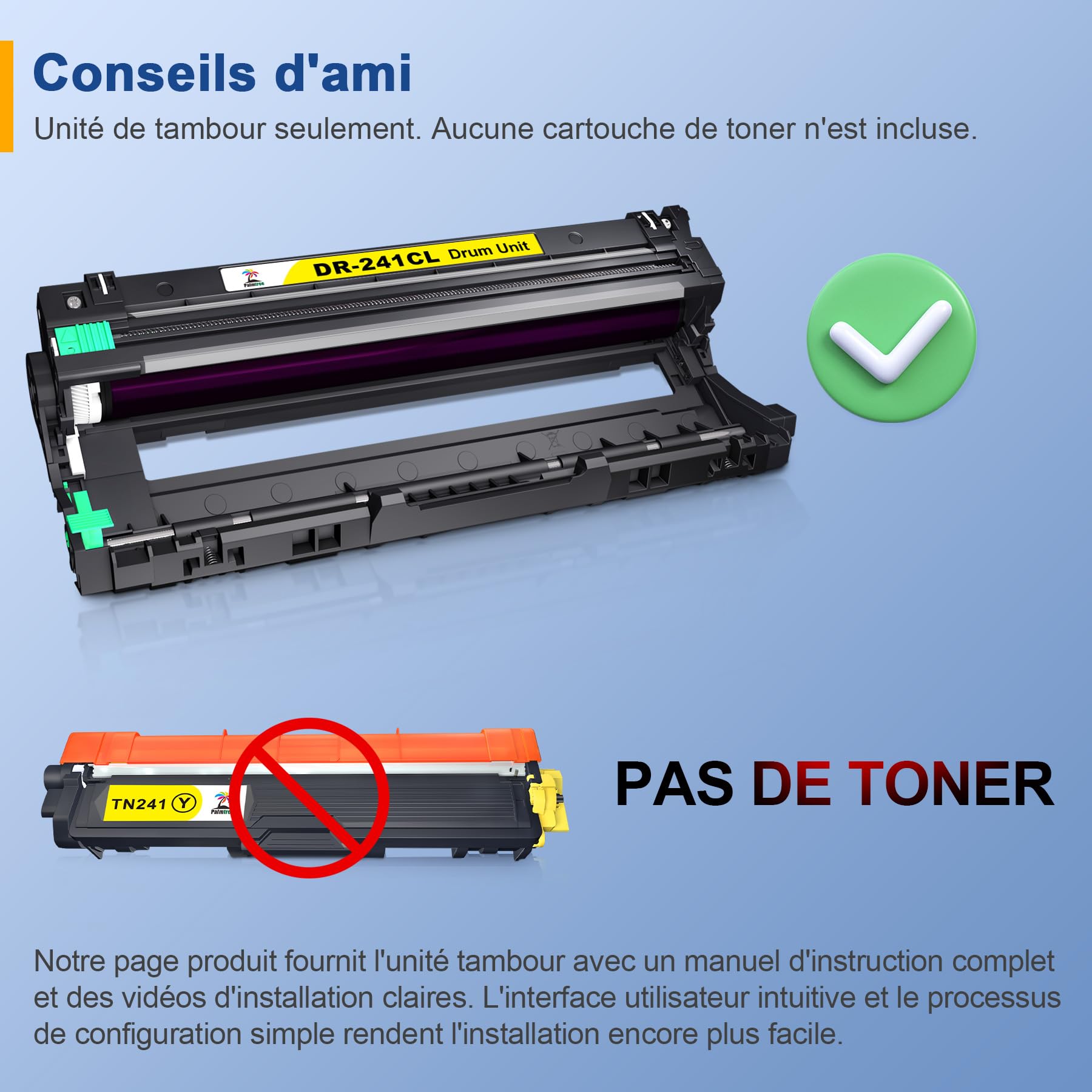 Palmtree DR-241CL Tambour Compatible pour Brother DR241CL DR 241 CL Tambour pour MFC-9330CDW MFC 9330CDW DCP-9020CDW DCP 9020CDW MFC-9340CDW MFC 9340CDW MFC 9140CDN HL 3170CDW DCP 9015CDW(4 Paquet)