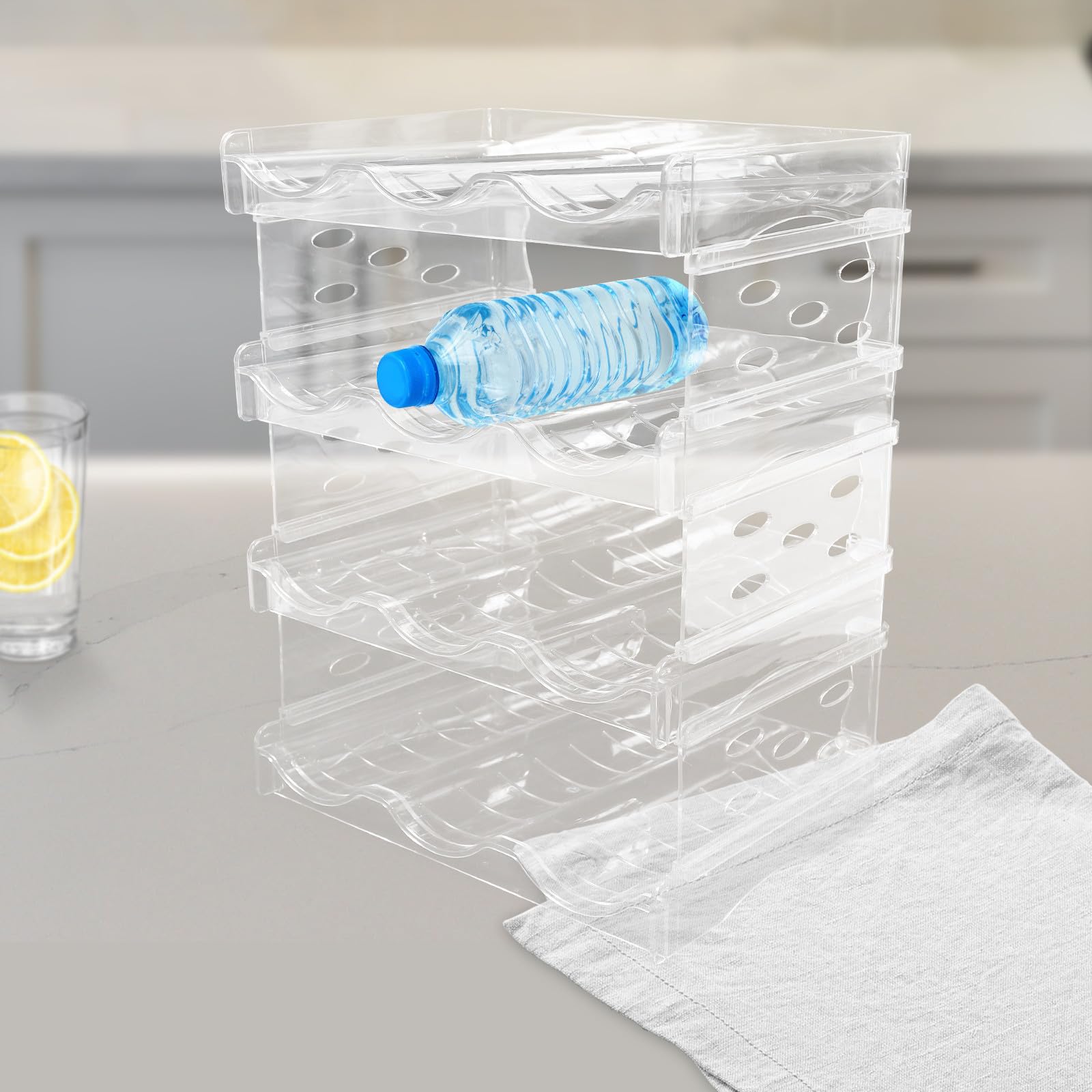 Sosoport Porte-Bouteilles D’Eau Pliable Empilable 4 Niveaux en Pet