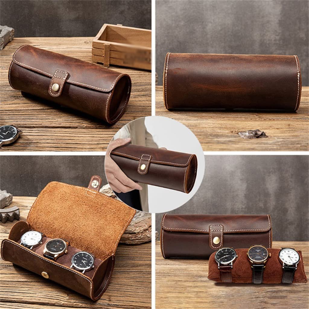 TJLSS Orologio da tasca in vera pelle morbida antirughe, braccialetto, custodia da viaggio, custodia per orologio da viaggio, scatola per rotoli Present